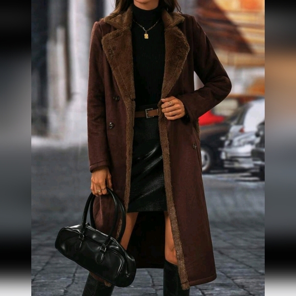 Women's Elegant Fluffy Double-Breasted Coat For Autumn And Winter - Picture 6 of 6